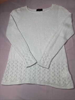 Charter Club Light Green 100% Cashmere Crewneck Sweater Lace Hem Detail Size M